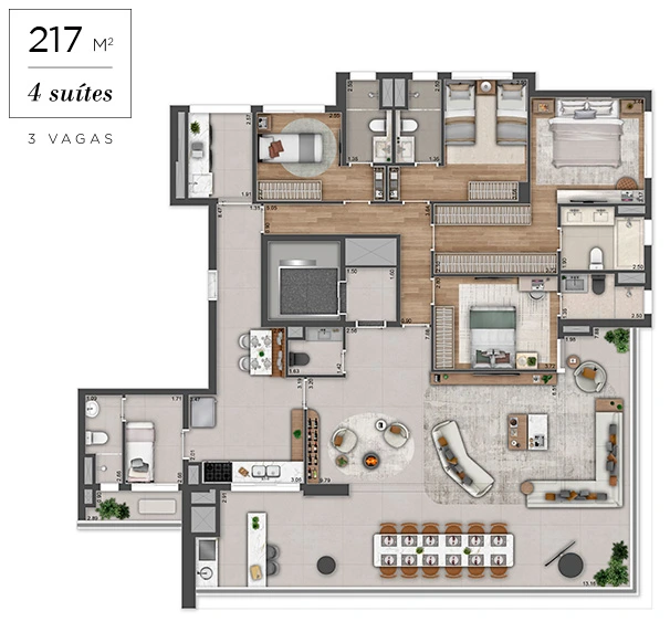 Planta do Apto. de 217m²